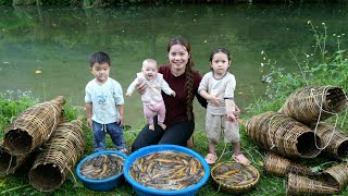30 days and nights of catching and trapping giant fish to sell - Cooking with the kids