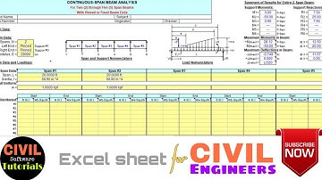 All Beam Analysis Through Excel Sheet lecture | #structuralengineering | CIVIL Software Tutorials