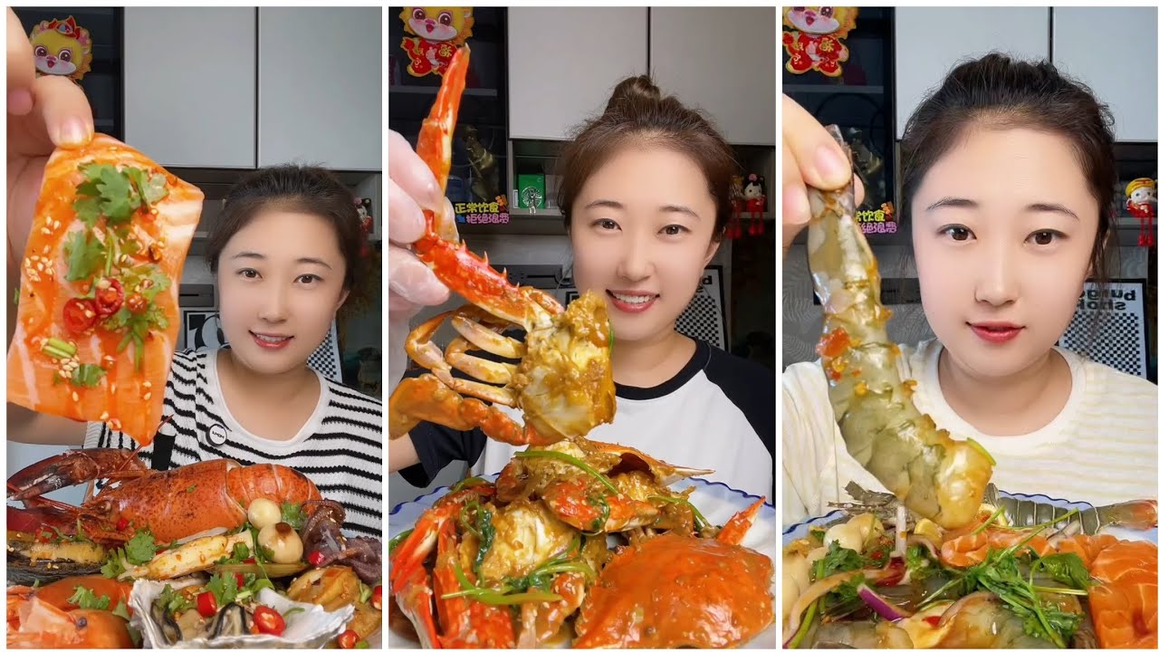 Seafood #38 challenge Eating Seafood, Shrim، Crap, Squid 😋😋{ Asmar} #oyster #salmon #shrim #lopster