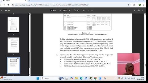 Soal no 5 Langkah 15 Praktik 2: Virtual Local Area Network (VLAN) Universitas Terbuka