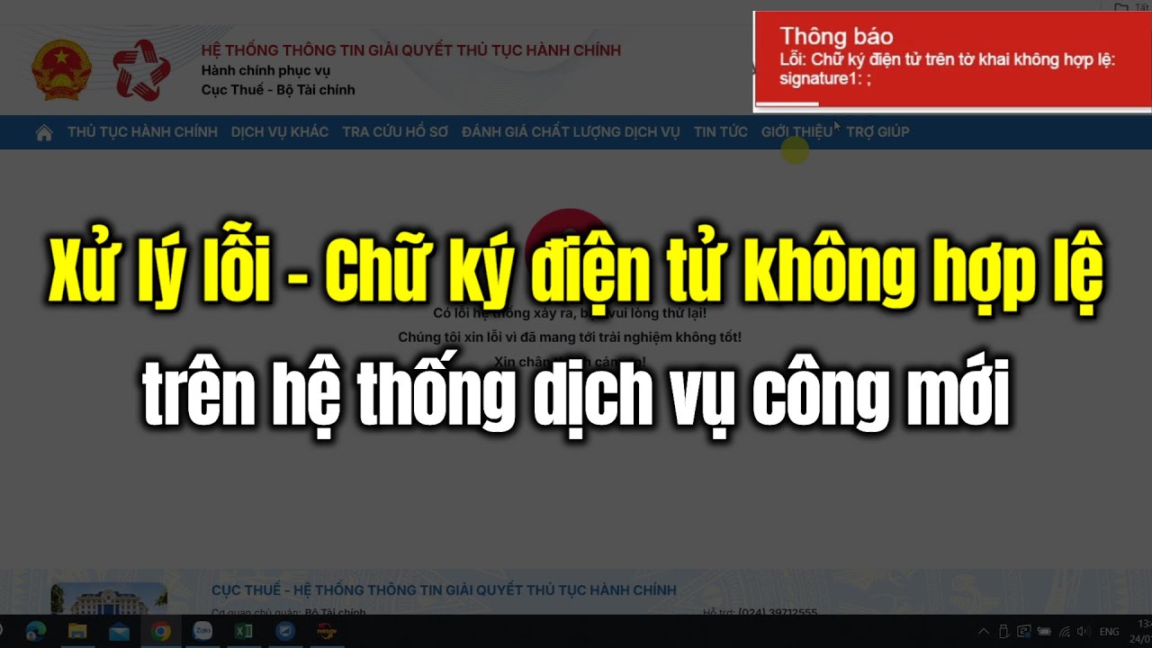 Hướng dẫn xử lý lỗi Chữ ký không hợp lệ, khi nộp tờ khai trên dịch vụ công mới dichvucong.gdt.gov.vn