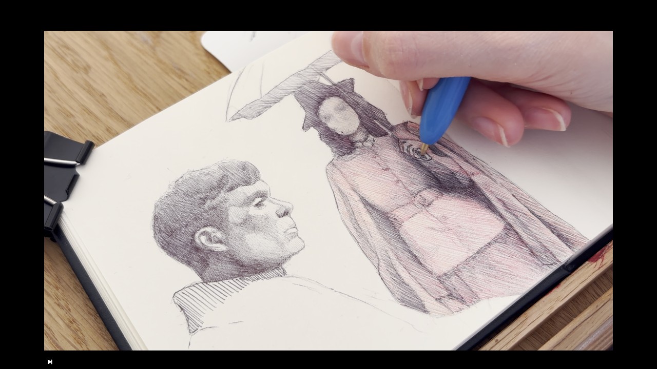 real-time sketching with a ballpoint pen (1h 48min) - YouTube