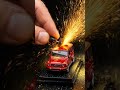 Cut through the center of the hood of a bright red sports car. #woodworkingtools#cooking
