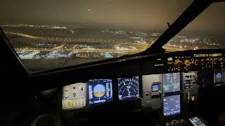 4K Airbus A321 night approach and landing from captain’s seat. All instruments in sight. Happy NY!