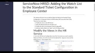 ServiceNow HRSD: Adding the Watch List to the Standard Ticket Configuration in Employee Center