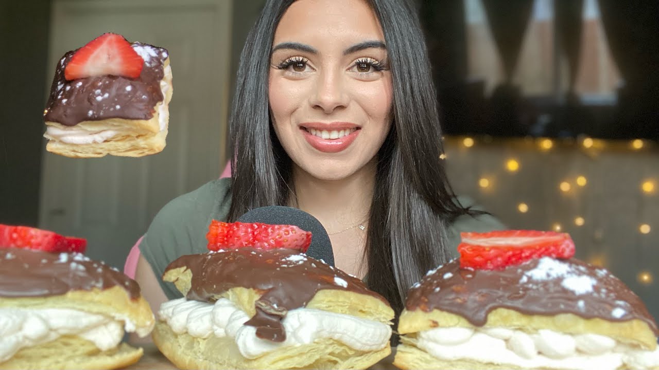Asmr|| puff pastry dessert mukbang🤤🍰(crunchy eating sounds)