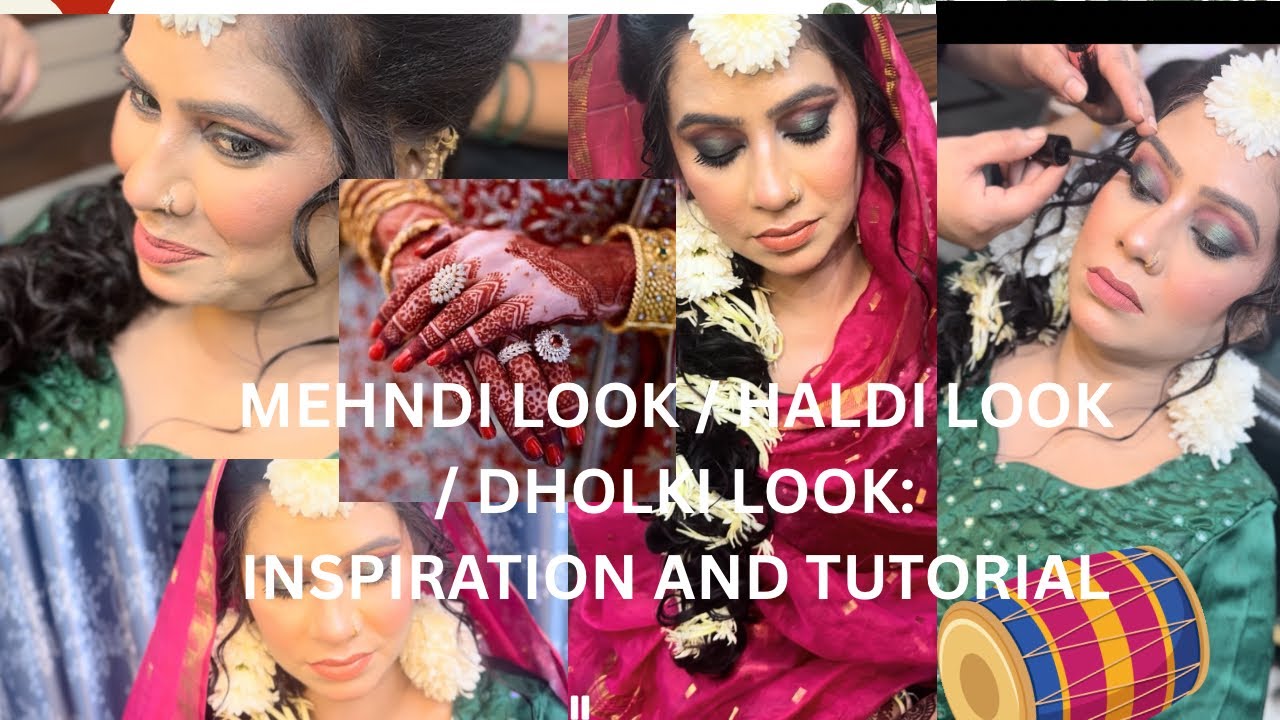 Mehndi/Haldi/Dholki Night Look Tutorial | #makeup #hairstyle #braidedhairstyles #trending #viral 