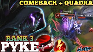 PYKE AMAZING COMEBACK MVP PLAY(1 VS 9)! ONE SHOT BUILD - TOP 3 GLOBAL PYKE BY PyKe Death X-WILD RIFT