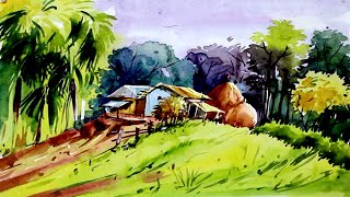 scenery village landscape watercolor