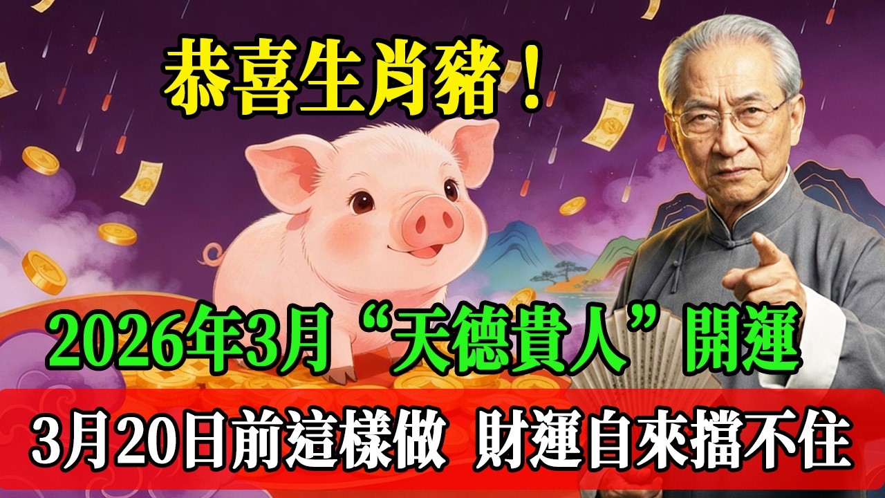 恭喜生肖豬！2026年3月“天德貴人”開運，3月20日春分前這樣做，財運自來擋不住！#南懷瑾  #國學 #易經 #開運 #招財#風水 #2026運勢#屬相#生肖運勢#生肖命理