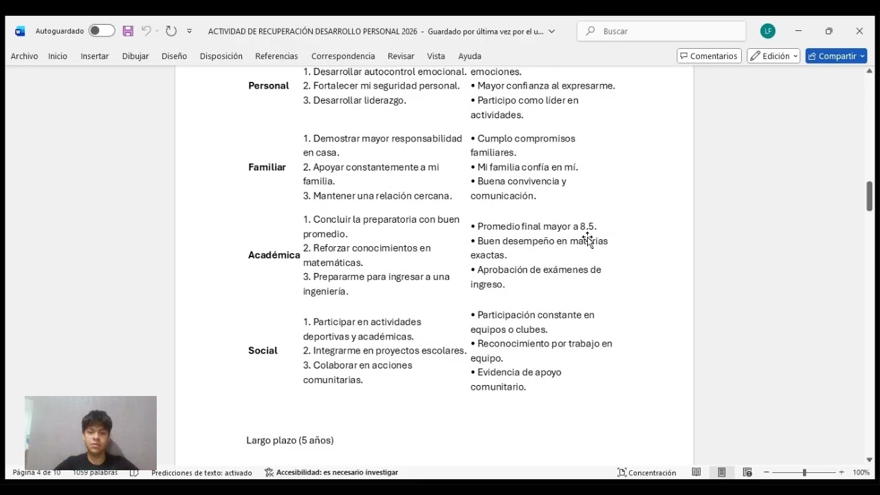 Actividad de recuperación de desarrollo personal 