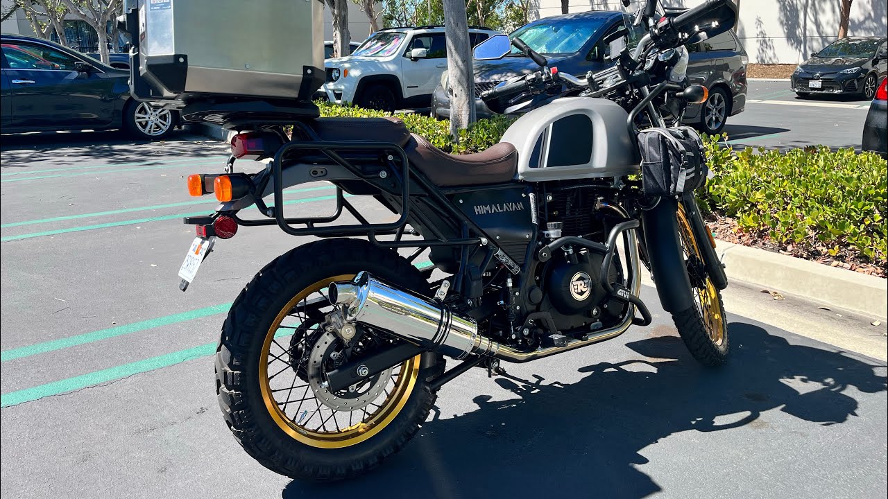 Delkevic full exhaust on 2022 Royal Enfield Himalayan. Stock baffle, no