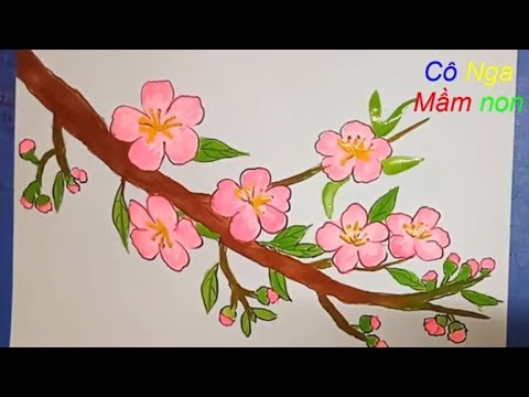 Cách vẽ tranh hoa đào từng bước chi tiết bằng bút chì và tô màu acrylic   Hoa đạo Acrylics Hoa