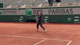 Maria Sakkari of Greece getting ready for her first round encounter at Roland Garros.