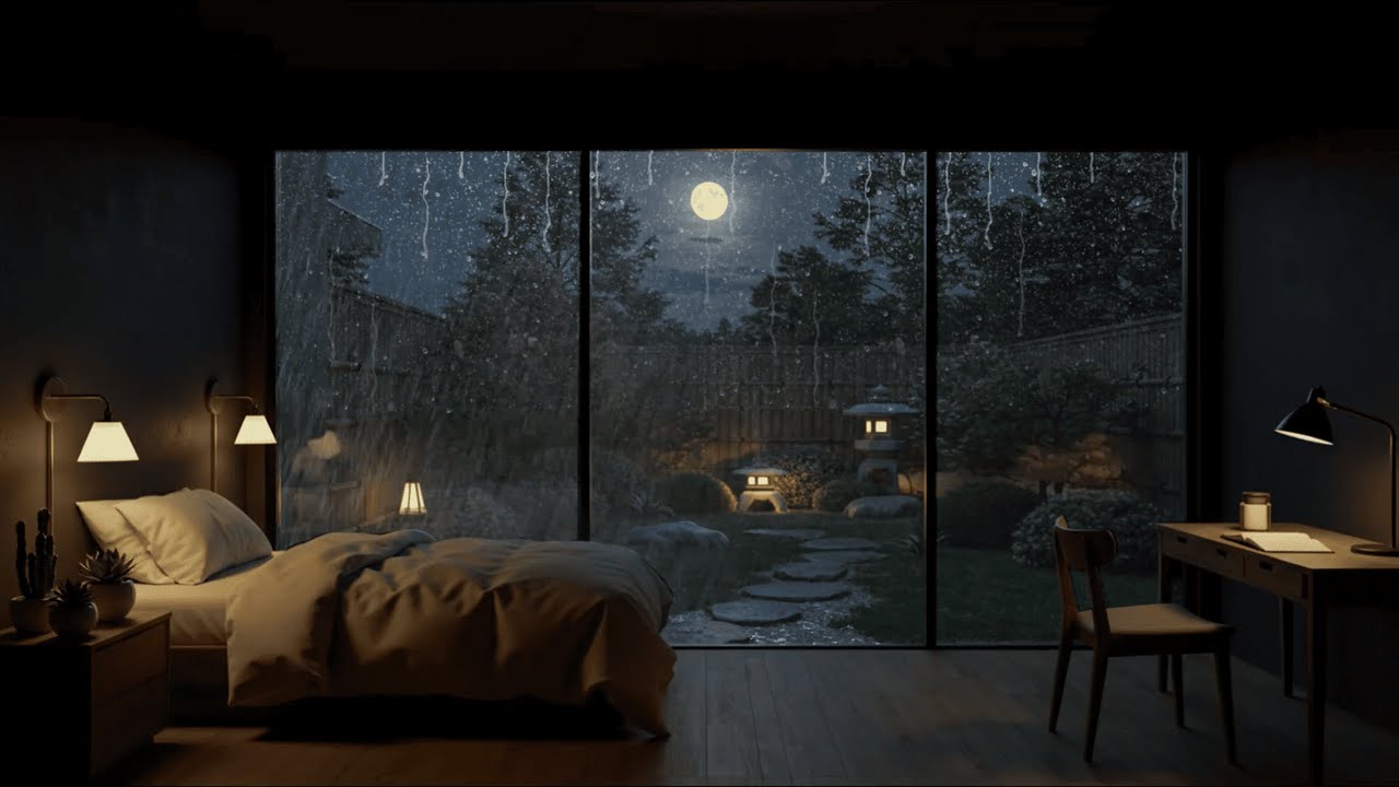 Cozy Rainy Night in a Glass Cabin 🌧️🌙 | Relaxing Rain Sounds for Deep Sleep & Stress Relief