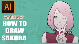 HOW TO DRAW SAKURA - Naruto Style - Boruto - Adobe Illustrator screenshot 2