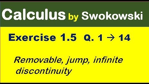 Calculus by Swokowski Exercise 1.5 Q 11 to 14. removable, jump, or infinite discontinuity.
