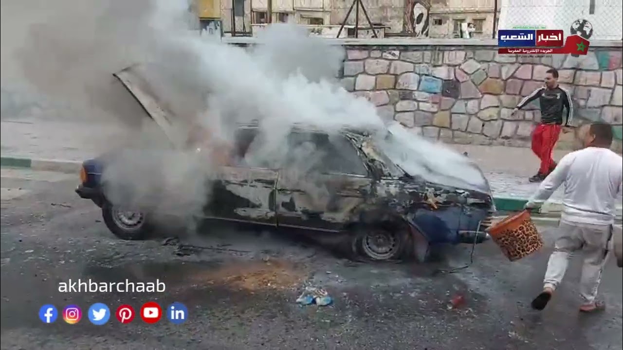 اشتعال النيران بسيارة بشارع صهيب الرومي بالبرنوصي وحضور،الوقاية لاخماد الحريق