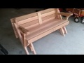 Picnic table to bench convertable table red cedar