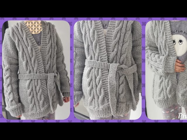 طريقة عمل جاكيت تريكو قياس كبير للسيدات| Knitting chunky Jacket/1 - YouTube