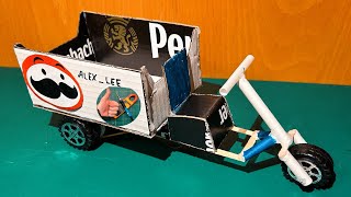 How to Make Drift Trike From Cardboard at Home with DC motor. Pulley-Driven Car