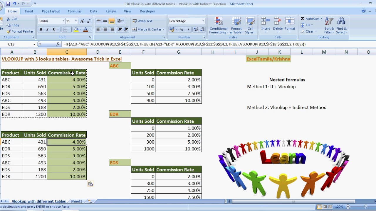 010 Vlookup with different tables using Indirect Function - Advanced ...