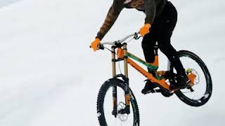 Amazing redbull powered cycling stunt at snow field