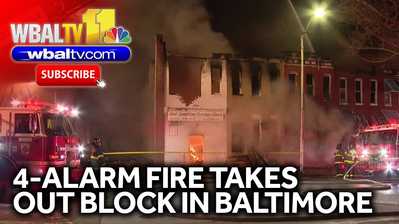 Firefighters battle massive rowhome fire in West Baltimore - YouTube