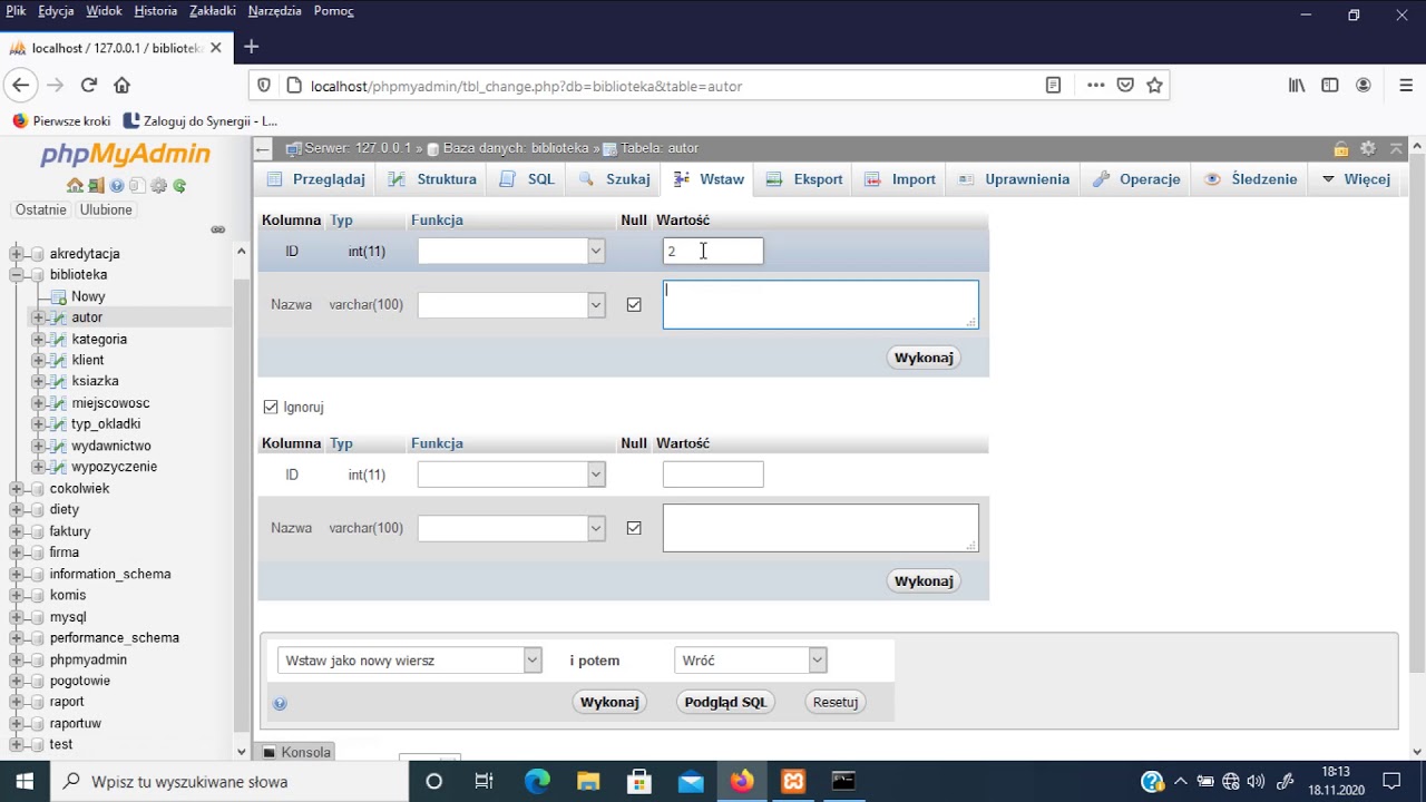 Lekcja 6 Kurs MySQL, baz danych, SQL. Dodawanie rekordów do tabeli ...