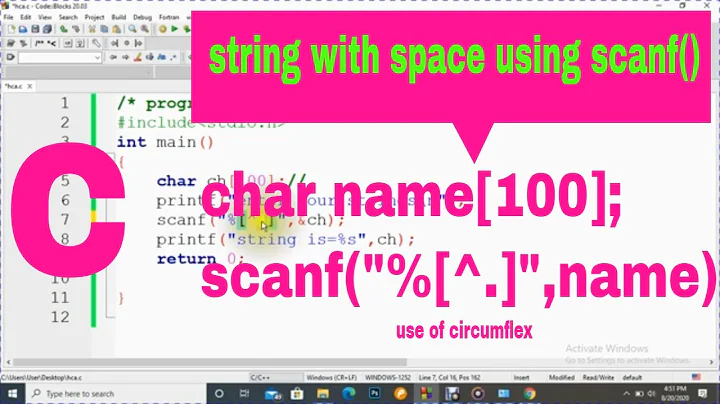 scanf() to input string with space in C program(part_8.2.1)