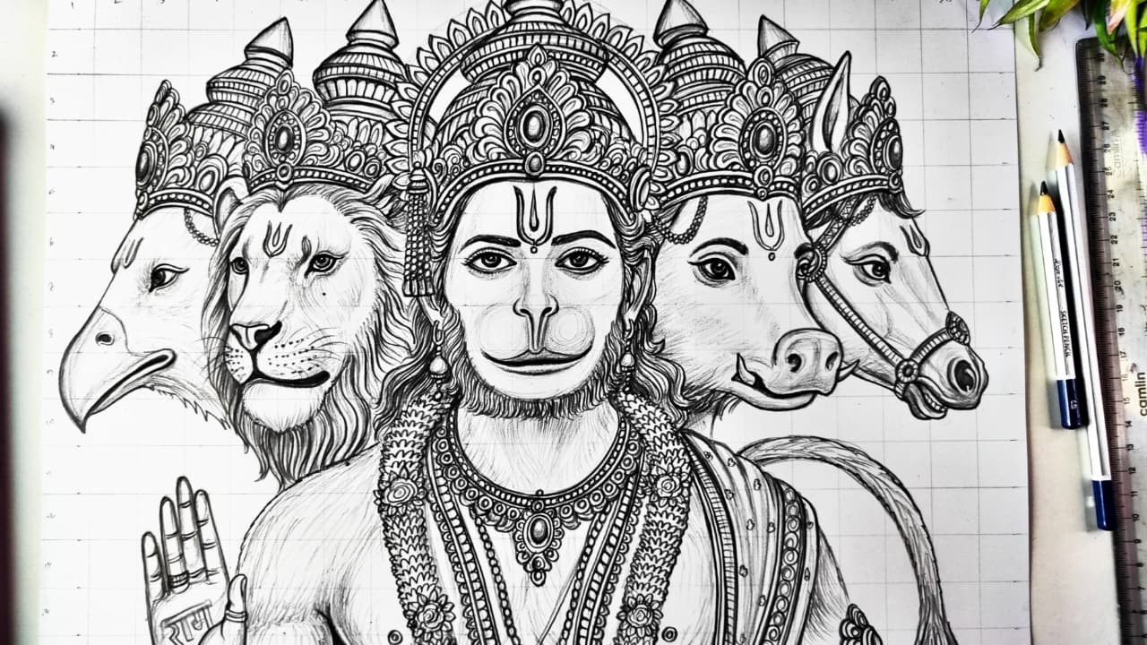How To Draw Panchmukhi Hanuman Ji ️‍🔥, Lord Hanuman Ji Drawing, Hanuman ...