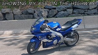 SHOWING MY ASS ON THE HIGHWAY - YAMAHA YZF600R VLOG