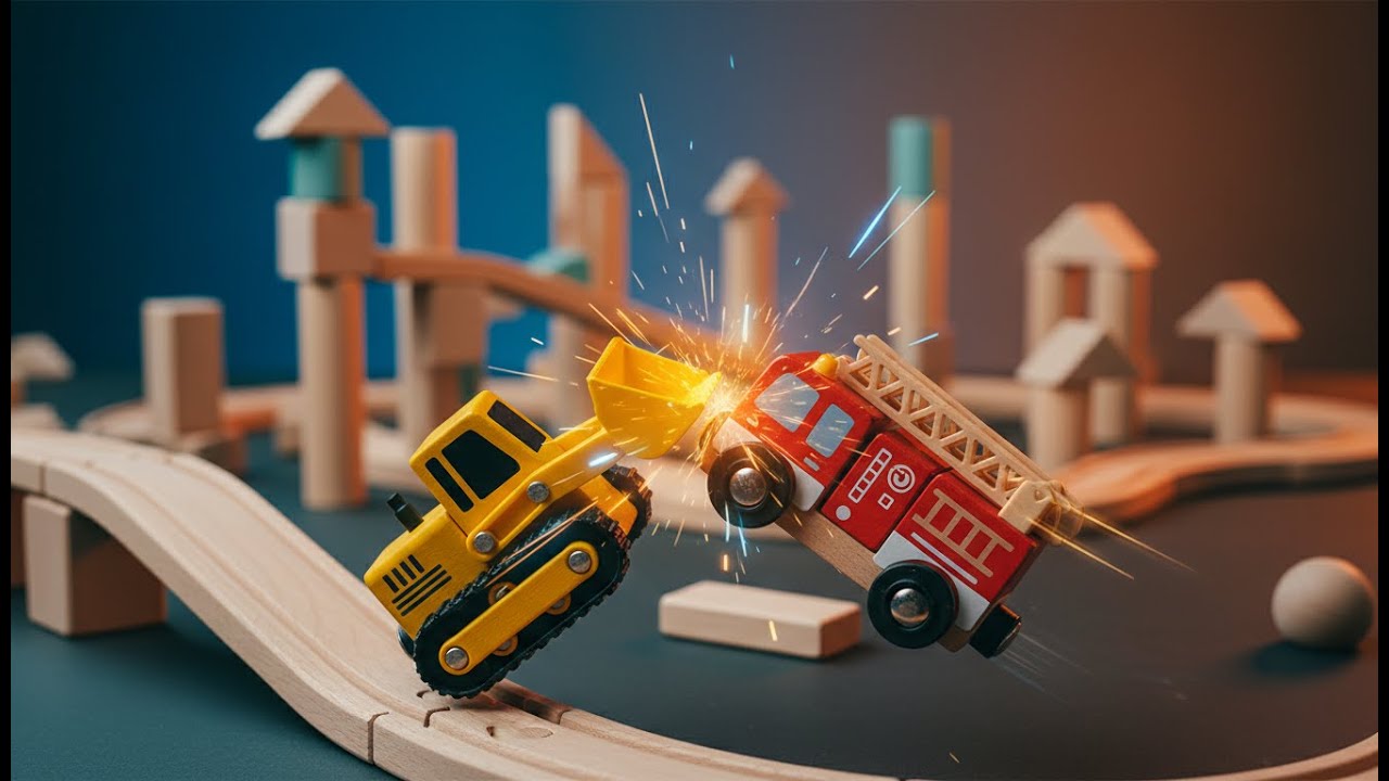 HABA Kullerbü: Fire Truck vs Construction Team Race 8K ASMR [Instant Stress Relief Crash 2026]