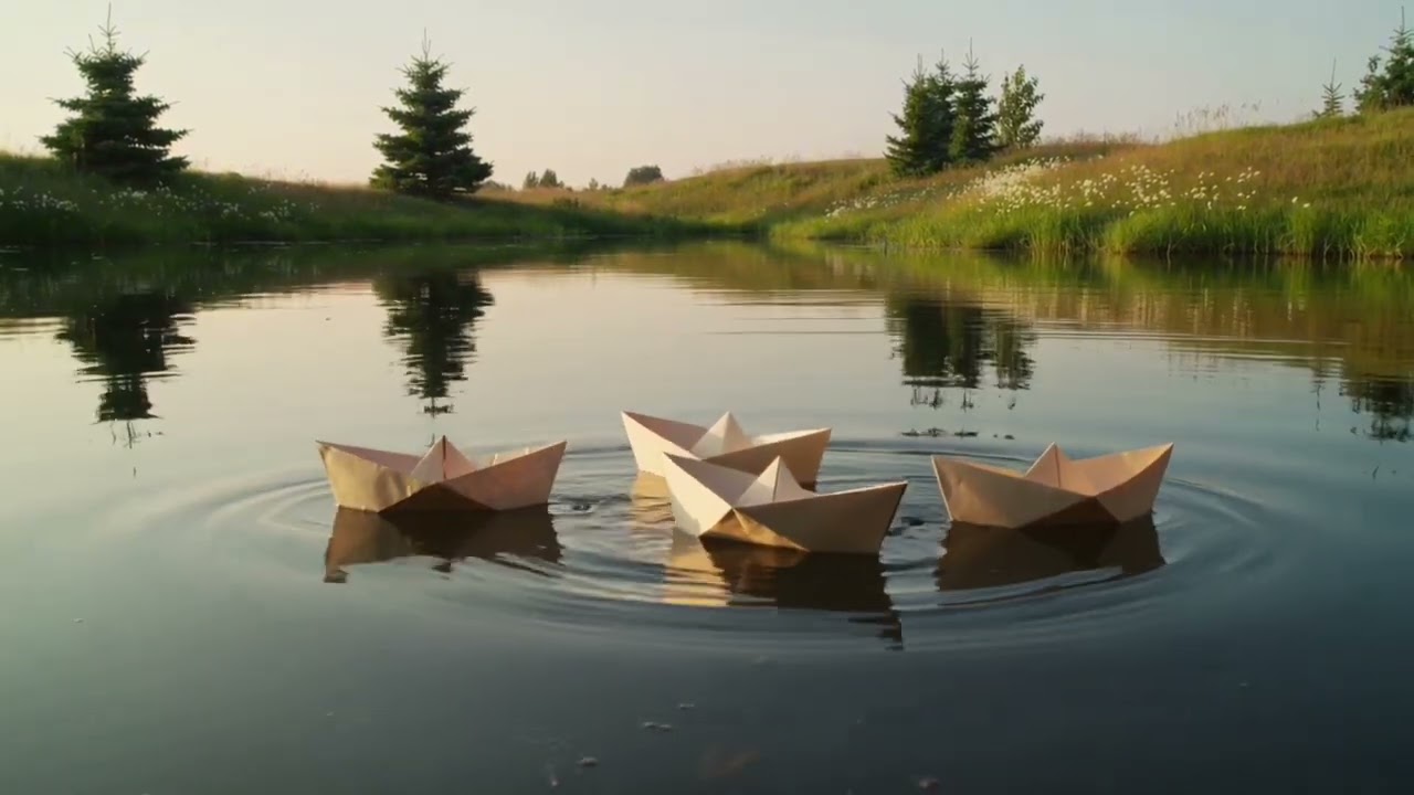 Paper Boats on a Pond | Relaxing Calming Background Video for Kids & Families