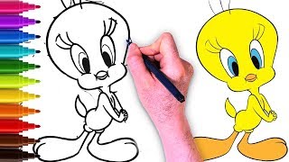 تعلم رسم طائر الكناري للاطفال | كيفية رسم تويتي خطوة بخطوة | tweety bird drawings