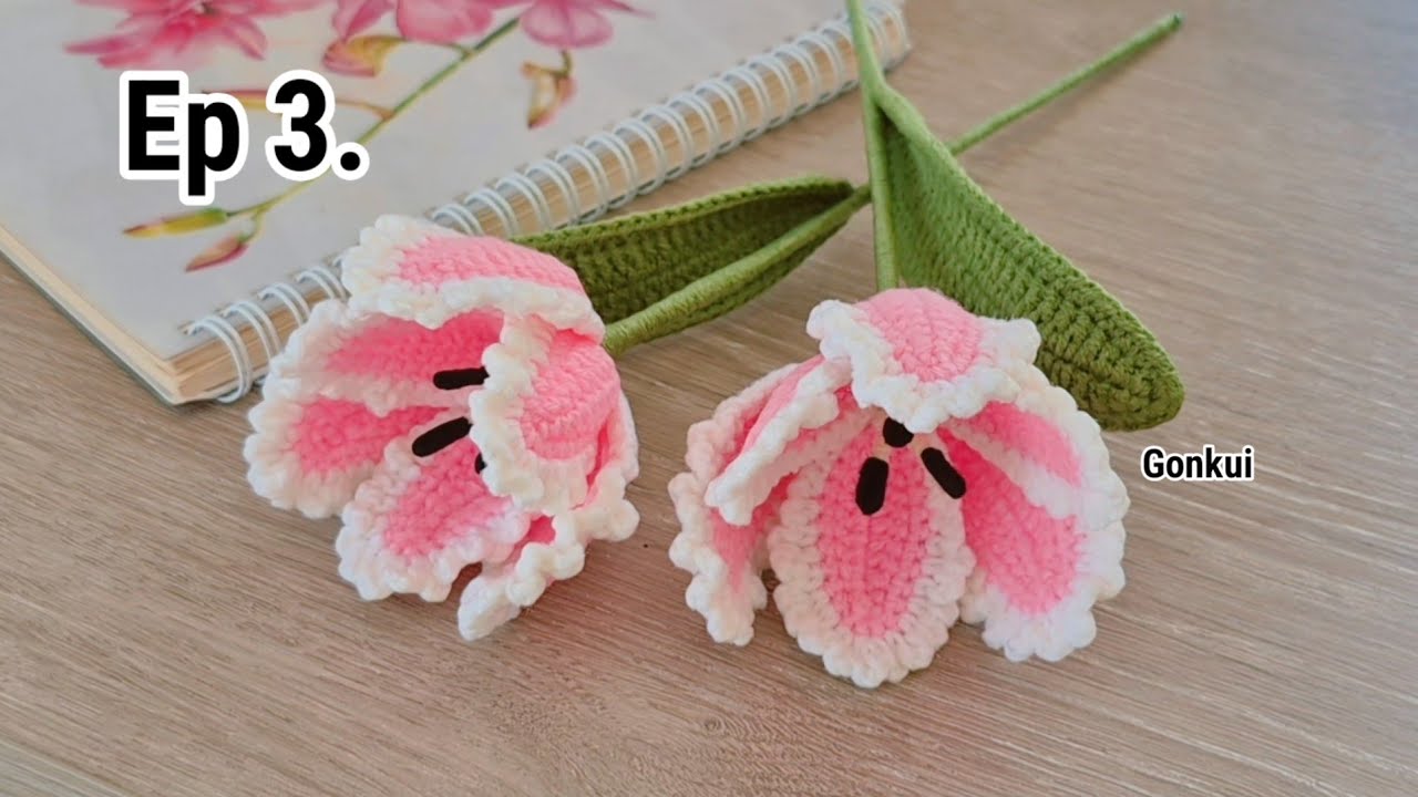 Ep3. Leaves 🍃🌷 Crochet Parrot Tulip Flower Tutorial step by step | Crochet Flower Bouquet 