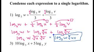 Day 4 HW (1 to 10) Condensing Logarithms