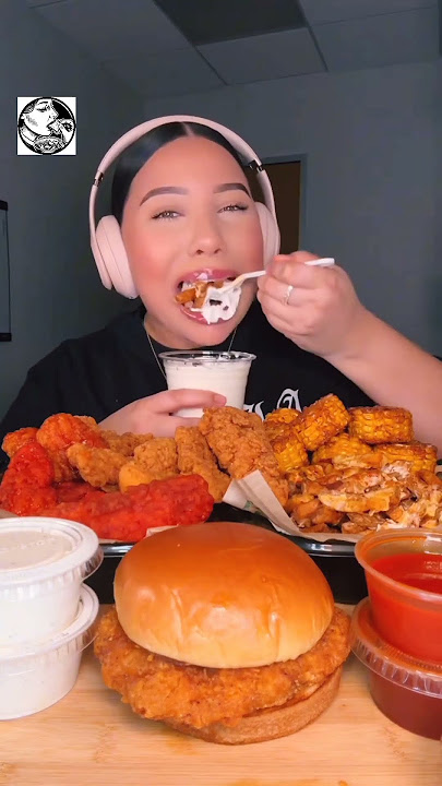 Claudia Wingstop Feast! Crispy Chicken, Fries & Burger Bliss #mukbang #food #shorts #trending