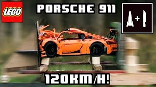 LEGO PORSCHE -VS-  120KM/H ROCKET SLED (Recreating the Mythbusters vanishing car episode)