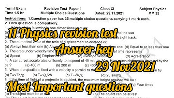 11 Physics revision test no 1 #physics_revision_test_1 29 Nov 2021 #pseb #important_mcqs