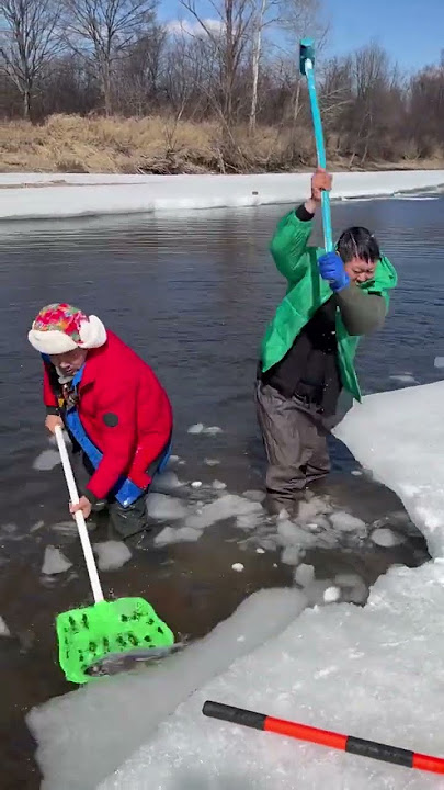 Breaking ice to hunting fish for my family #angel #shorts