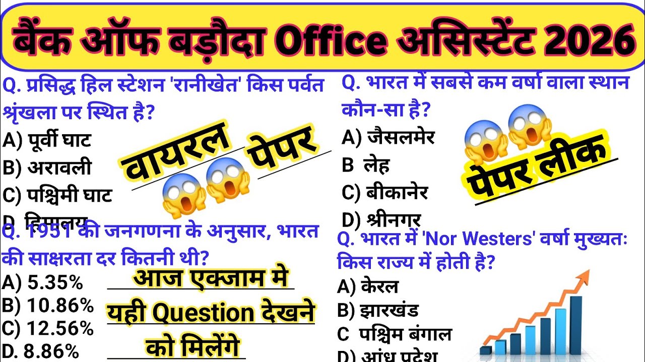 Bank of Baroda Office Assistant 2026😱 वायरल पेपर/22 February Paper Solution/Expected Questions/Peon🔥