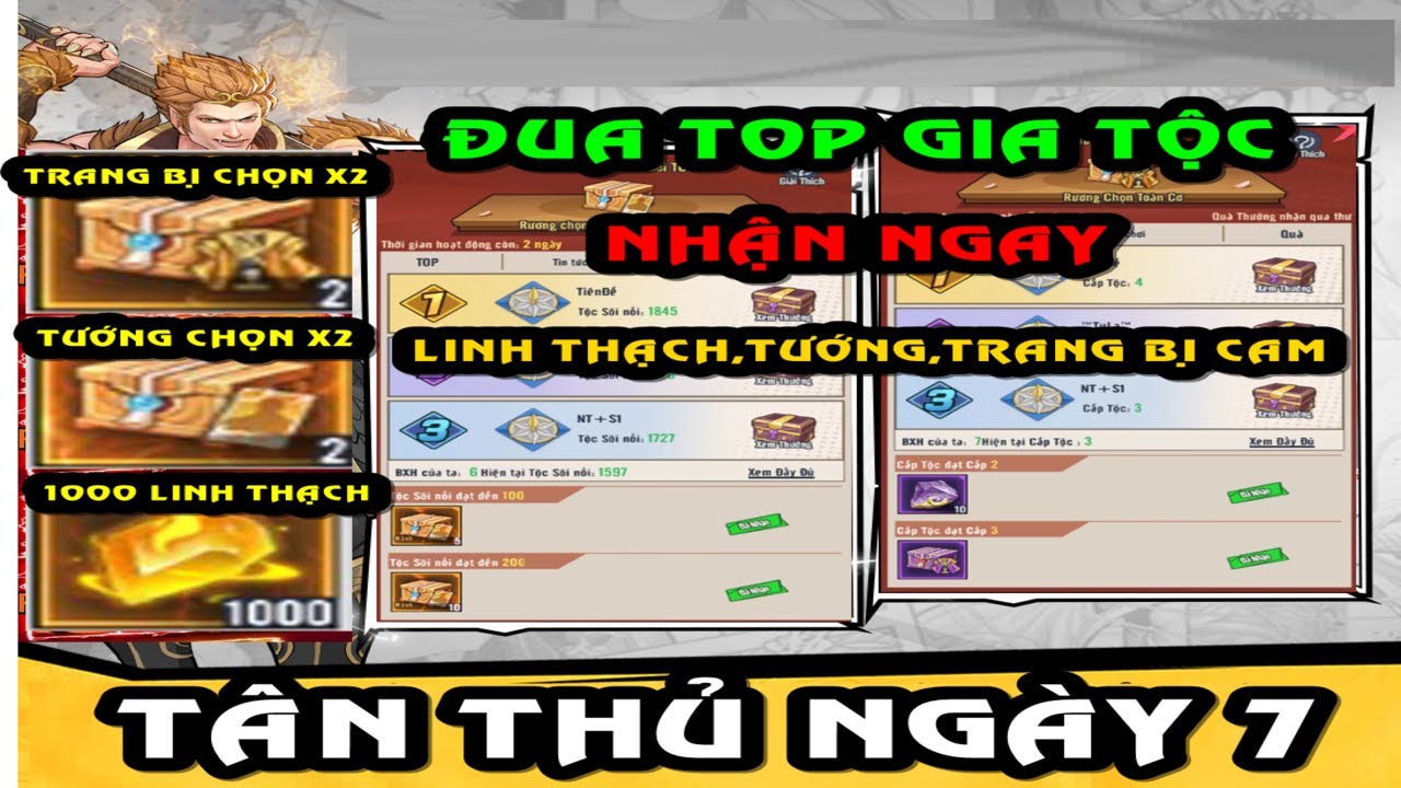 Tây Hành Kỷ VTC – TÂN THỦ NGÀY 7: MỞ ĐUA TOP GIA TỘC NHẬN NGAY TRANG BỊ CAM HIỄM,TƯỚNG,LINH THẠCH…