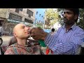 3--Delhi SCAMMED $5 street haircut shave India  barber shave & head massage😜