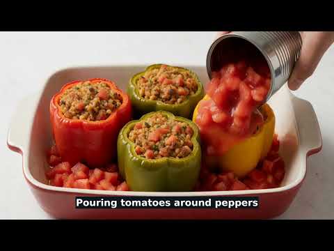 Tuscan Chicken & Spinach Stuffed Peppers recipe video thumbnail