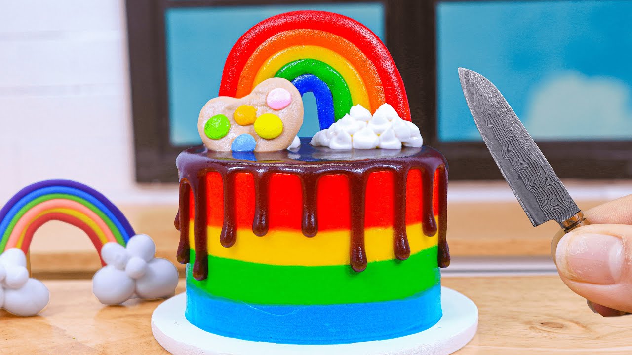 Baking Tiny Rainbow Chocolate Cake Decorating Recipe 🍫 Sweet Mini Cakes