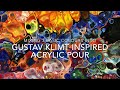 #036 Gustav Klimt inspired acrylic pour - mixing 3 colours into rainbow colours, art painting