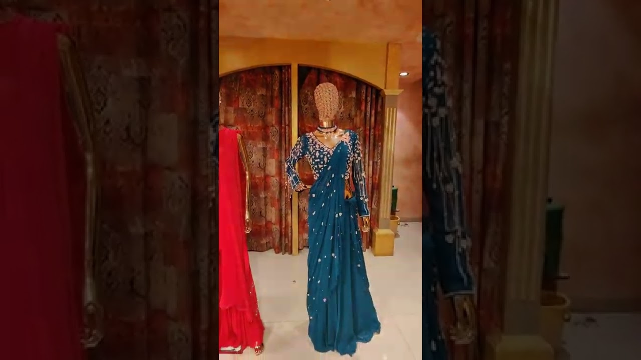 1) Bottle green anarkali dress with drape.2) coral shirt with sharara