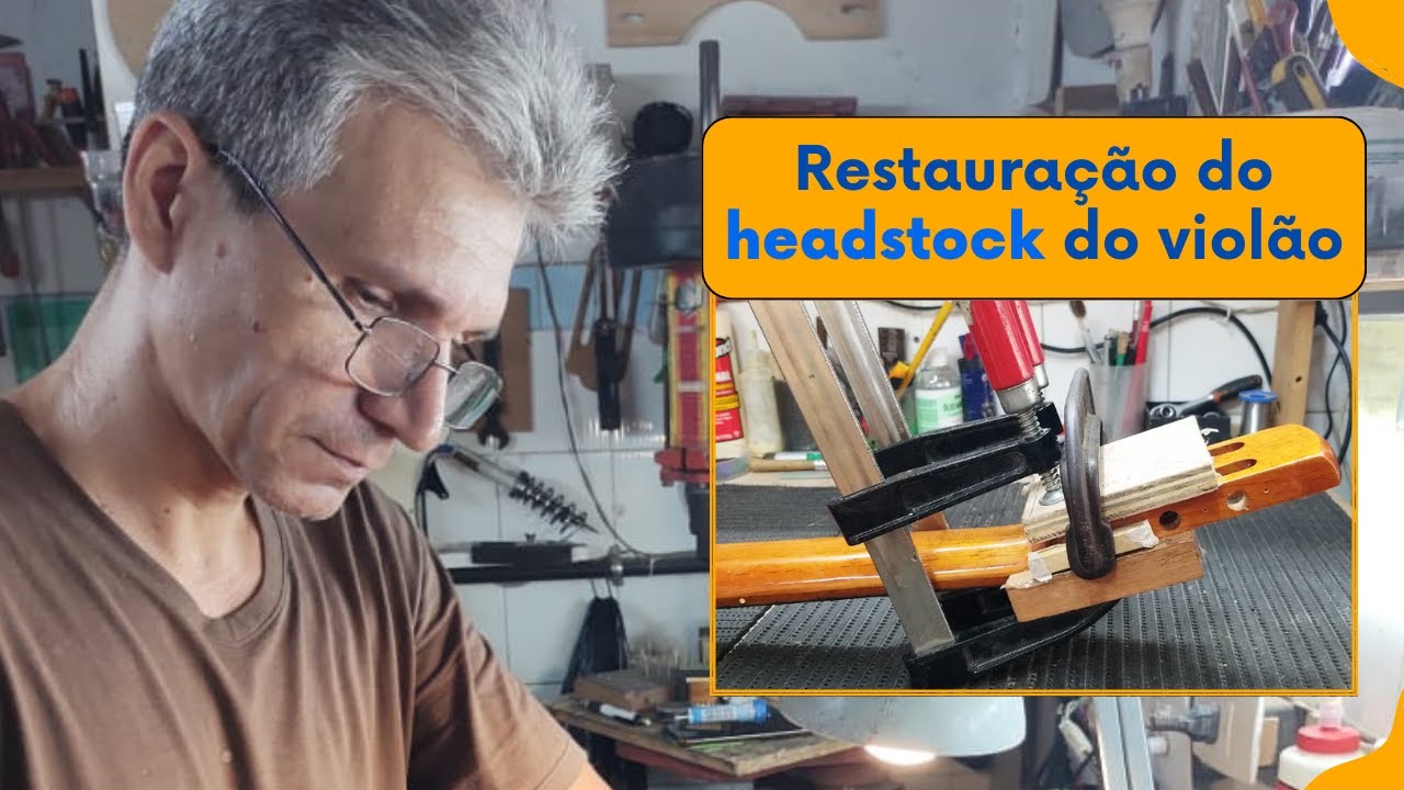 Restaurando o headstock do violão.