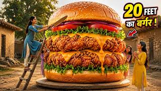 लड़कियों ने बनाया 20 FEET का Giant Burger 😱 | Big Burger Challenge